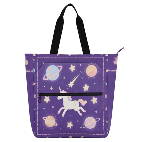 Dreamy Süße Einhorn-Tragetasche für Kinder, Studenten, Erwachsene, Gothic, leichte Handtasche, Einkaufstasche, Strandtasche mit Reißverschlusstaschen für Schule, Arbeit, Reisen, Regenbogen-Schulbedarf Dreamy Süße Einhorn-Tragetasche für Kinder, Studenten, Erwachsene, Gothic, leichte Handtasche, Einkaufstasche, Strandtasche mit Reißverschlusstaschen für Schule, Arbeit, Reisen, Regenbogen-Schulbedarf von sanluoli