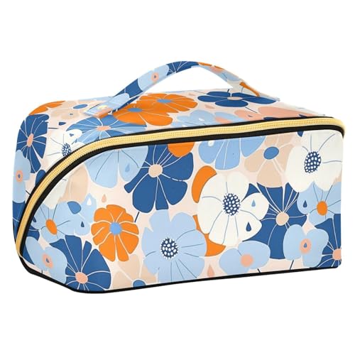 Elegante Make-up-Tasche mit geometrischen Blumen und Trennwänden, Reißverschluss, Make-up-Tasche für Damen, mit Fächern und Griff von sanluoli