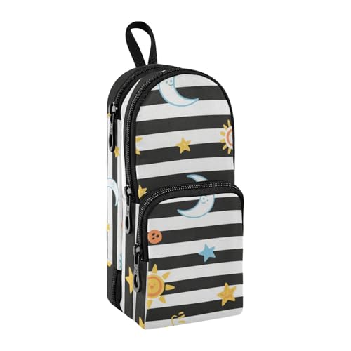 Federmäppchen für Mädchen, Motiv: Sonne, Mond, Stern, Nylon, 3 Fächer, großes Fassungsvermögen, Schulmäppchen, Schreibwaren-Organizer für Mädchen, Büro, 1600 ml von sanluoli