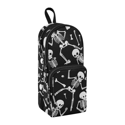 Federmäppchen für Teenager, Skelett, Halloween, schwarz, Totenkopf, Nylon, 3 Fächer, Mehrzweck- und ästhetisches Federmäppchen für High School, Schreibwaren für Kinder, Mittelschule, 1600 ml Federmäppchen für Teenager, Skelett, Halloween, schwarz, Totenkopf, Nylon, 3 Fächer, Mehrzweck- und ästhetisches Federmäppchen für High School, Schreibwaren für Kinder, Mittelschule, 1600 ml von sanluoli