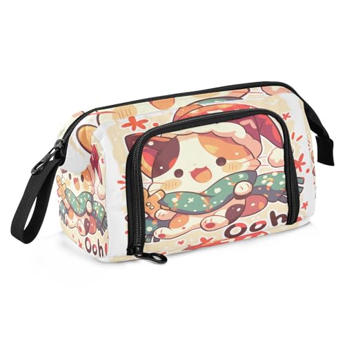 Federmäppchen mit großem Fassungsvermögen, Bleistiftfach mit Reißverschluss, Pinsel und Federmäppchen für High School und High School, Ölgemälde, niedliches Katzengefühl von sanluoli