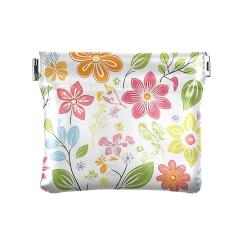 Fresh Spring Einfache bunte Blumen kleine Leder Münzgeldbörse ausgefallene Make-up-Tasche Wechselgeldbörse für Mädchen Damen Handtasche von sanluoli