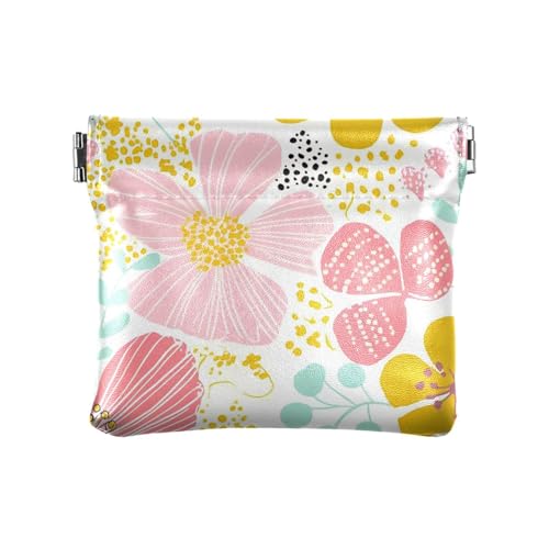 Frischer Frühling, schlichte, bunte Blumen, kleine Leder-Münzgeldbörse, einzigartige Münzgeldbörse für Damen von sanluoli