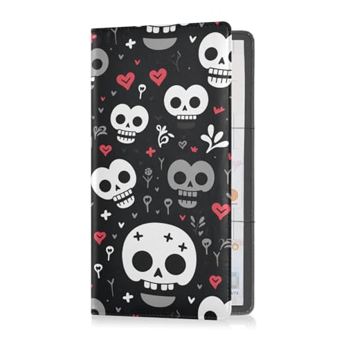 Funny Skull Heart Black Premium Leather Auto Registration Insurance & ID Card Holder Essential Car Wallet Case for ID, Driver's License, Key Contact Information Cards von sanluoli