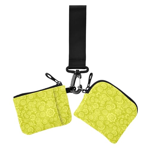 Gelbes dekoratives Muster Damen Kartenetuis Kleingeldhalter Slim Portable Reißverschluss Geldbörse Münztasche mit Reißverschluss Münzfach für Arbeit Reisen 2 Stück von sanluoli