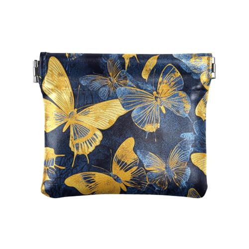 Geldbörse mit Schmetterlings-Motiv, PU-Leder, tragbar, für Karten, Schlüssel, Organizer für Damen, Jungen, Mädchen, Blau und Gold von sanluoli