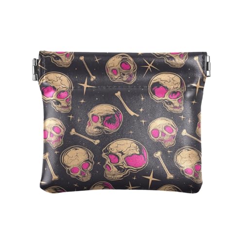 Geldbörse mit Totenkopf-Motiv, Pfirsich-Gold, für Damen, Leder, einzigartige persönliche Gegenstände, Organizer für Mädchen, Frauen von sanluoli