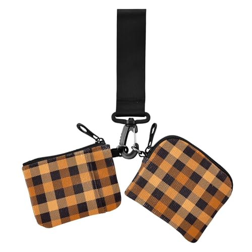 Geldbörse mit doppeltem Handgelenk, klein, tragbar, Reißverschluss, Münztasche mit Schlüsselanhänger, Orange / Schwarz, 2 Stück Geldbörse mit doppeltem Handgelenk, klein, tragbar, Reißverschluss, Münztasche mit Schlüsselanhänger, Orange / Schwarz, 2 Stück von sanluoli
