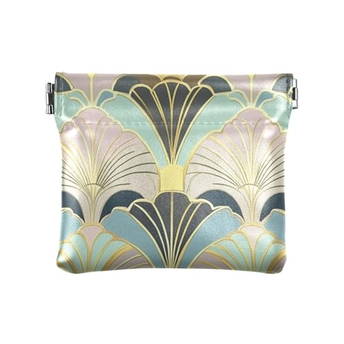 Geometrische grüne Abstraktion Damen Leder Münzgeldbörse niedliche Karten Schlüssel Organizer für Frauen Mädchen von sanluoli