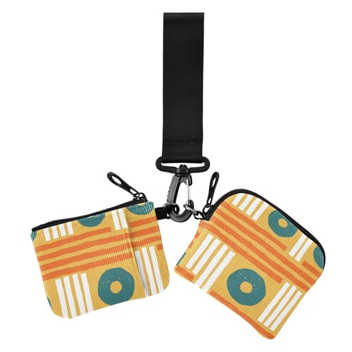 Geometrischer Rhythmus Orange Grün Dual Coin Purse Kreditkartenetui Geldbörse Slim Detachable Business Card Holder with Wristlet Strap for Ladies 2 Pcs von sanluoli