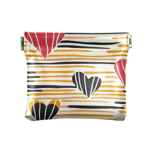 Gestreifte schlichte Linie Herz Valentinstag Damen PU-Leder Münzgeldbörse ausgefallene Kleingeldhalter Kartenorganizer für Mädchen Frauen Damen von sanluoli