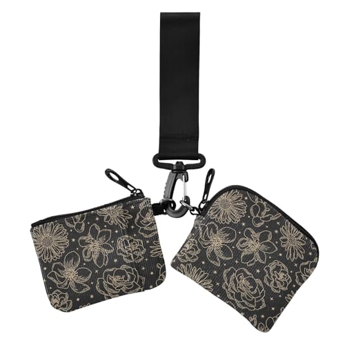 Golden Lines Boho Schwarz Wunderschöne Damen Geldbörsen Kartenetuis Dünn Flach Frauen Kreditkartenetui Münzbörse mit Reißverschluss Münzfach für Arbeit Reisen 2 Stück von sanluoli