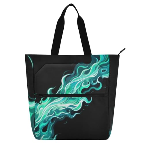 Green Fire wunderschöne Verbrennungs-Tragetasche für Kinder, Jungen, Mädchen, Gothic, wasserdicht, Handtasche, Einkaufstasche, Strandtasche mit Reißverschlusstaschen, für Schule, Arbeit, Reisen Green Fire wunderschöne Verbrennungs-Tragetasche für Kinder, Jungen, Mädchen, Gothic, wasserdicht, Handtasche, Einkaufstasche, Strandtasche mit Reißverschlusstaschen, für Schule, Arbeit, Reisen von sanluoli