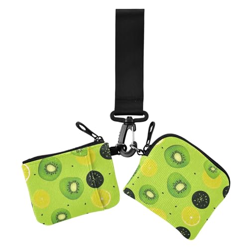 Green Kiwis Simple Damen Geldbörsen Kartenetuis Klein Tragbar Visitenkartenetui Geld Organizer mit Schlüsselanhänger für Arbeit Reisen 2 Packungen von sanluoli