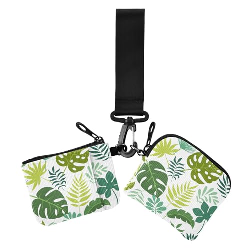 Grüne Blätter, tropischer Sommer, Damen-Münzgeldbörse, Kartenetui, schlank, abnehmbare Münzbörse, Geldbörse mit Schlüsselanhänger, für Arbeit, Reisen, 2 Packungen von sanluoli