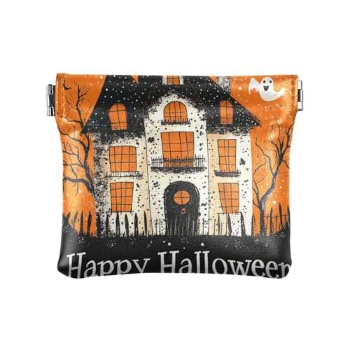 Gruselige Halloween-Geldbörse für Damen, Leder, Schwarz / Orange, Spukhaus, Geldbörse, niedliches Reisezubehör für Männer, Frauen, Reisen Gruselige Halloween-Geldbörse für Damen, Leder, Schwarz / Orange, Spukhaus, Geldbörse, niedliches Reisezubehör für Männer, Frauen, Reisen von sanluoli