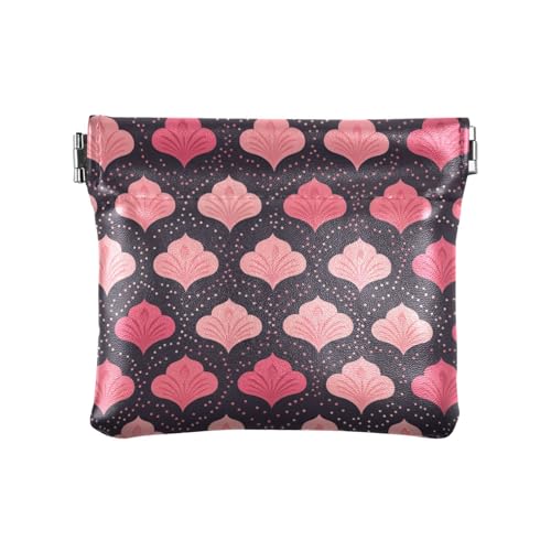 Guilloche Schwarz Pfirsich Damen Leder Münzbörsen Beutel Wasserdicht Kleingeld Geldbörse mit Verschluss für Frauen von sanluoli