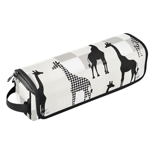 Haarwerkzeug-Reisetasche für Frauen mit Eisenmatte, wasserdicht, flacher Lockenstab, Reise-Organizer für Glätteisen, Glätteisen, Lockenstäbe, grau-schwarze Silhouette, Giraffe Haarwerkzeug-Reisetasche für Frauen mit Eisenmatte, wasserdicht, flacher Lockenstab, Reise-Organizer für Glätteisen, Glätteisen, Lockenstäbe, grau-schwarze Silhouette, Giraffe von sanluoli