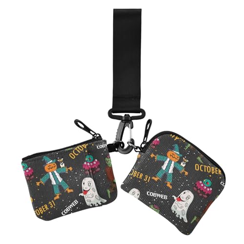 Halloween Einzigartiger süßer Kürbis Damen Kleingeldbörse Kartenetuis Slim Portable Reißverschluss Bargeld Geldbörse mit Reißverschluss Münzfach für den täglichen Gebrauch, 2 Stück von sanluoli