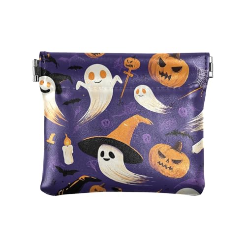 Halloween Ghosts Pumpkin Damen Leder Münzgeldbörse Portmonee Portmonee Portable Mini Kleingeld Geldbörse Münzfach für Mädchen Frauen Damen von sanluoli