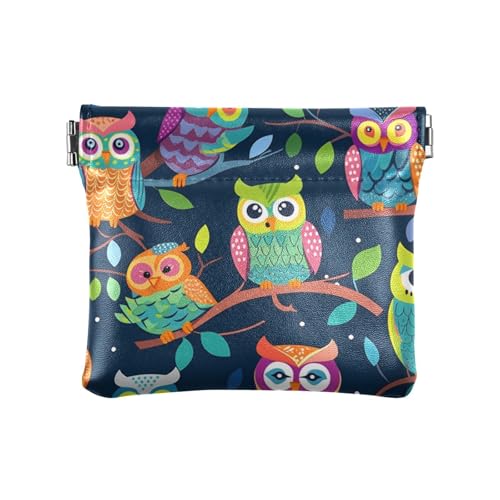 Handbemalte Cartoon-Eulengruppe in Farbe_1, kleine Damen-Geldbörse aus Leder, einzigartige Organisationstaschen für Mädchen, Frauen von sanluoli