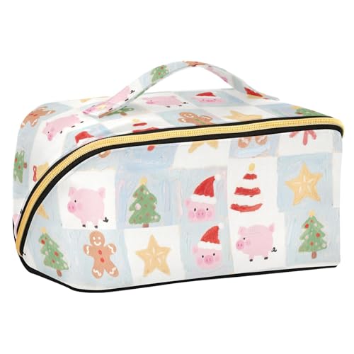 Happy Christmas Make-up-Tasche mit Trennwänden, tragbare Make-up-Tasche für Damen, mit Fächern und Griff, Rosa Happy Christmas Make-up-Tasche mit Trennwänden, tragbare Make-up-Tasche für Damen, mit Fächern und Griff, Rosa von sanluoli