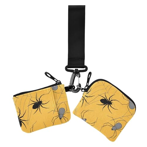 Happy Halloween Web Spiders Gelbe Damen Geldbörsen Kartenetuis Niedlich Mode Kreditkartenetui mit Reißverschluss Münzfach für Arbeit Reisen 2 Packungen von sanluoli