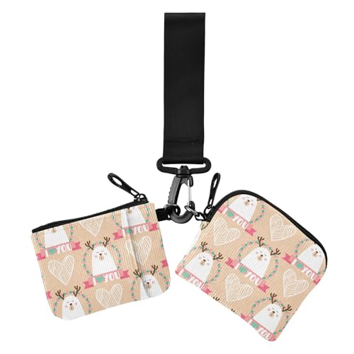 Happy Valentine's Day Lovely Deer Dual Wristlet Wallets for Women Large Capacity Business Card Holder with Wristlet Strap for Work Travel 2 Pcs von sanluoli