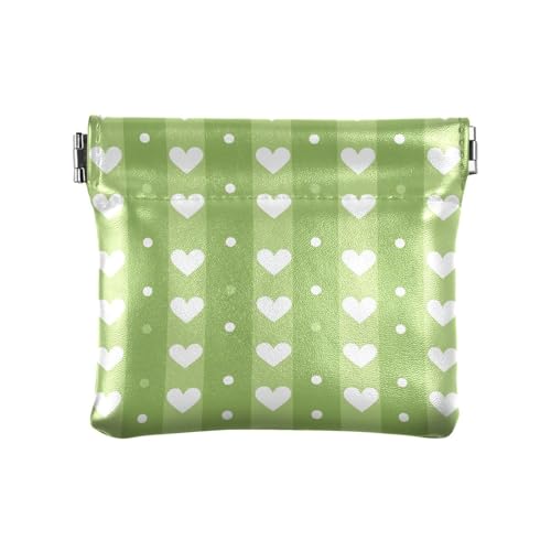 Hearts and Stripes Limettengrün Damen Herren Leder Münzgeldbörsen Niedliche Mini-Kosmetiktasche für Frauen Jungen Mädchen von sanluoli