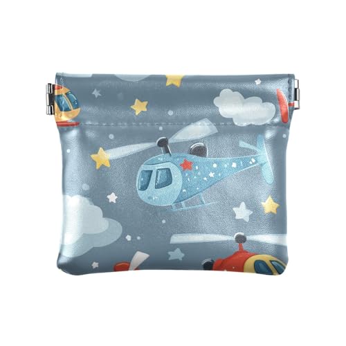 Helikopter und Sterne Wolke Silber Cartoon Damen PU Leder Münzbörse Niedlich Mini Kosmetikkoffer für Mädchen Frauen Damen Helikopter und Sterne Wolke Silber Cartoon Damen PU Leder Münzbörse Niedlich Mini Kosmetikkoffer für Mädchen Frauen Damen von sanluoli
