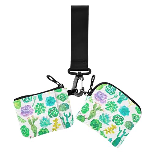 Kaktus Grüne Pflanzen Sommer Frische Damen Dual Wallets Visitenkartenhüllen Dünn Flach Ausweishalter Schutz mit Schlüsselanhänger für Damen 2 Packungen von sanluoli