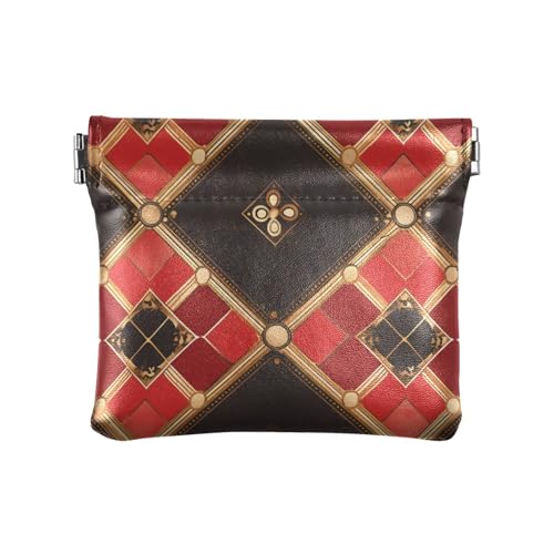 Karomuster Rot Gold Schwarz Damen Kleine Leder Münzbörse Wasserdicht Mini Make-up Tasche für Frauen Jungen Mädchen von sanluoli