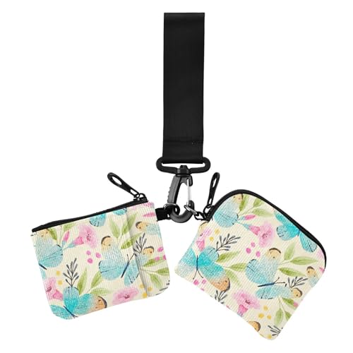 Kartenetuis für Damen, Vintage-Design, Blume, Blau, Retro-Schmetterlinge, Kleingeldhalter, große Kapazität, Reißverschluss, Bargeld, Münzgeldbörse mit Schlüsselanhänger, für Damen, 2 Packungen Kartenetuis für Damen, Vintage-Design, Blume, Blau, Retro-Schmetterlinge, Kleingeldhalter, große Kapazität, Reißverschluss, Bargeld, Münzgeldbörse mit Schlüsselanhänger, für Damen, 2 Packungen von sanluoli