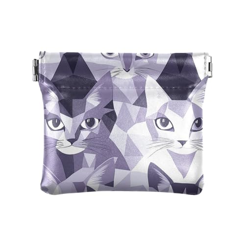 Katzengesicht, lila und silbergrau, nahtloses Bild, Damen, kleine Leder-Münzgeldbörse, niedliches Kleingeld, Geldbörse mit Verschluss, für Männer und Frauen, Reisen von sanluoli