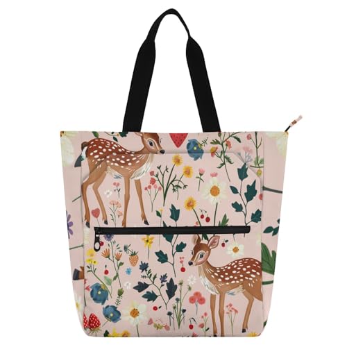 Kinder-Büchertasche mit Tiermotiv und Hirschblumen, Gothic, leicht, wiederverwendbar, mit Reißverschluss, für Schule, Arbeit, Reisen, Regenbogen-Schulbedarf Kinder-Büchertasche mit Tiermotiv und Hirschblumen, Gothic, leicht, wiederverwendbar, mit Reißverschluss, für Schule, Arbeit, Reisen, Regenbogen-Schulbedarf von sanluoli