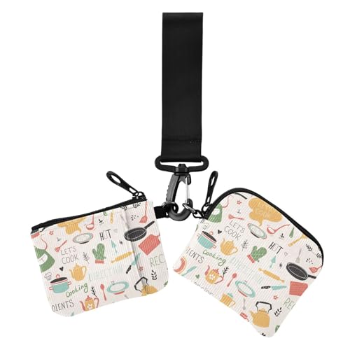 Kitchen Doodle Pattern Damen Münzgeldbörsen Kartenetuis Niedlich Mode Geld Organizer mit Reißverschluss Münzfach für Arbeit Reisen 2 Stück von sanluoli