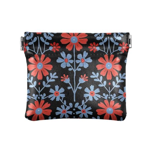 Kleine Damen-Geldbörse aus Leder mit roten und blauen Blumen, praktischer Schmuck für Frauen von sanluoli