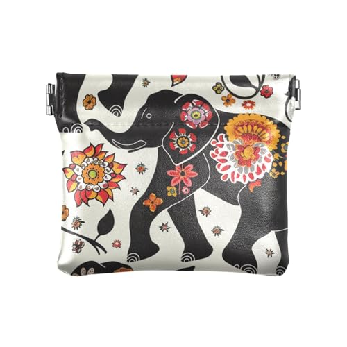 Kleine Geldbörse aus Leder für Damen, Bohemian-Elefanten, Blumen, schwarz, wasserdicht, Mini-Make-up-Tasche für Frauen und Mädchen Kleine Geldbörse aus Leder für Damen, Bohemian-Elefanten, Blumen, schwarz, wasserdicht, Mini-Make-up-Tasche für Frauen und Mädchen von sanluoli