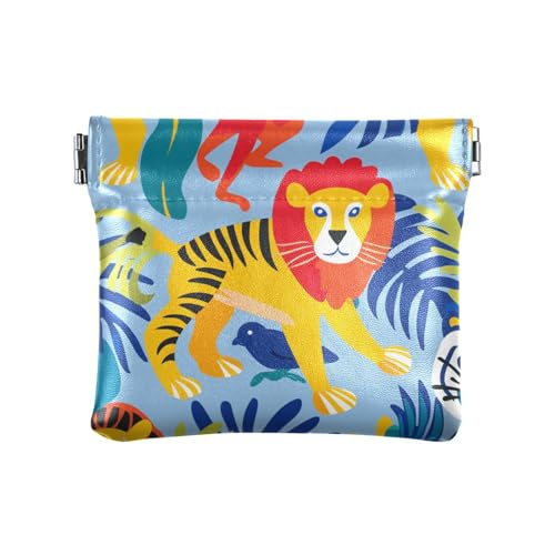 Kleine Geldbörse aus Leder mit Löwen-Tiger-Affen-Motiv, einzigartige persönliche Gegenstände, Organizer für Frauen und Mädchen von sanluoli