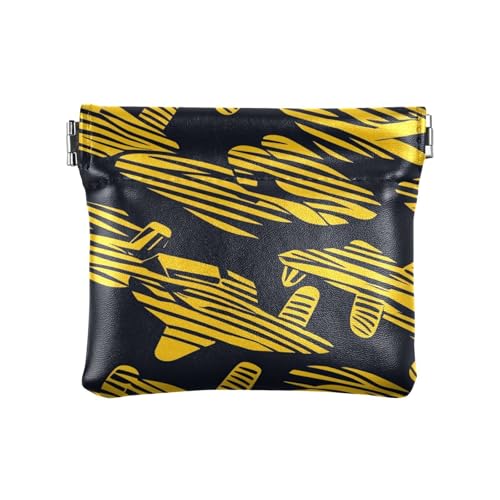 Kleine Geldbörse aus Leder mit geometrischen Flugzeugen, ausgefallenes Reisezubehör für Frauen und Mädchen, Gelb / Schwarz von sanluoli