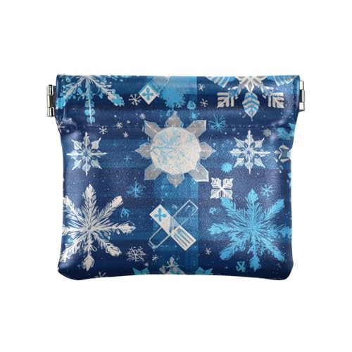 Kleine Geldbörse aus PU-Leder, Motiv: Schneeflocken, einzigartige Mini-Make-up-Tasche für Damen und Mädchen, Blau von sanluoli