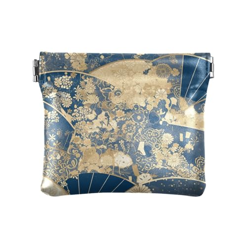Kleine Geldbörse aus PU-Leder mit japanischen Vintage-Blumen, Blau und Gold, praktische Mini-Geldbörse für Kleingeld, Münzfach für Damen und Mädchen Kleine Geldbörse aus PU-Leder mit japanischen Vintage-Blumen, Blau und Gold, praktische Mini-Geldbörse für Kleingeld, Münzfach für Damen und Mädchen von sanluoli