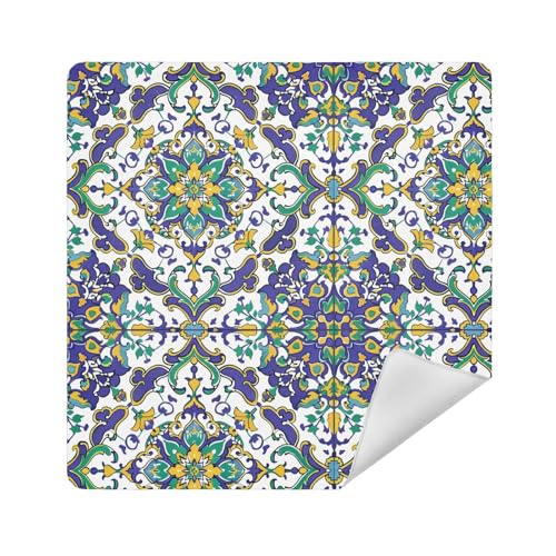 Kosmetiktasche, Kamera-Objektivtuch, selbstklebend, tragbar, Make-up-Organizer, 35 x 35 cm, Kosmetik-Organizer für Reisen, Türkisfarbenes Boho-Design, 17.7x17.7in von sanluoli