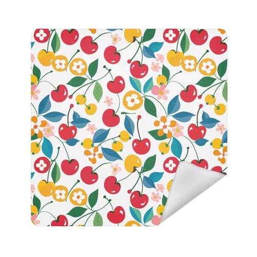 Kosmetiktasche, Stoff, selbstklebend, Reise-Make-up-Organizer, 35 x 35 cm, für Damen, Cartoon, Kirschweiß, 21.7x21.7in von sanluoli