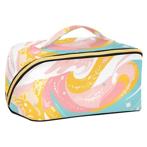Kosmetiktasche mit Trennwänden, geometrische Pastellfarben, Wellen, stilvolle Reise-Kosmetiktasche für Damen, vertikal, freistehend Kosmetiktasche mit Trennwänden, geometrische Pastellfarben, Wellen, stilvolle Reise-Kosmetiktasche für Damen, vertikal, freistehend von sanluoli