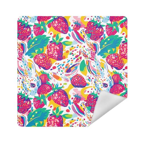 Kulturbeutel, tragbar, Reisetasche, Organizer, 35 x 35 cm, für Toilettenartikel, Dots Kaninchen und Erdbeeren Vivid, 17.7x17.7in von sanluoli