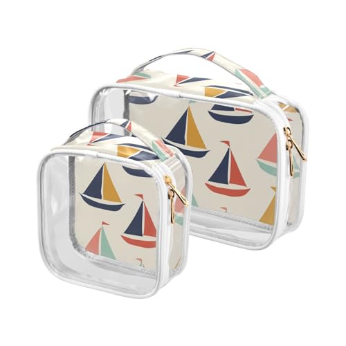 Kulturbeutel für Herren, transparent, bunt, Segelboote, TSA-geprüft, wiederverwendbar, Reise-Kosmetiktasche, Flughafen, Fluggesellschaftskonform, 2 Stück, Bunte Segelboote von sanluoli