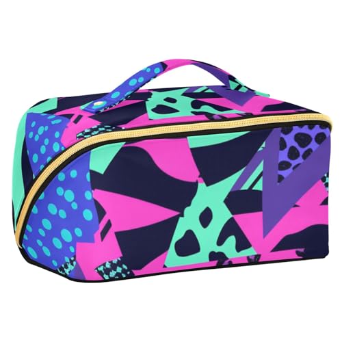 Kulturbeutel mit Trennwänden, Leopardenmuster, Dreiecke, Streifen, Punkte, wasserdicht, Kosmetiktasche für Damen, mit Fächern und Griff von sanluoli