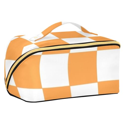 Kulturbeutel mit Trennwänden, Reißverschluss, Make-up-Tasche für Damen, mit Fächern und Griff, Orange und Weiß Kulturbeutel mit Trennwänden, Reißverschluss, Make-up-Tasche für Damen, mit Fächern und Griff, Orange und Weiß von sanluoli