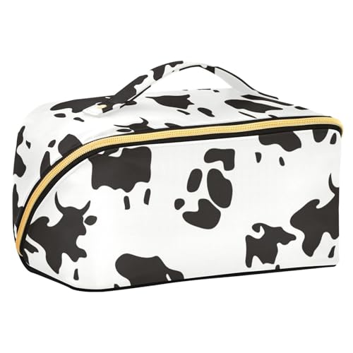 Kulturbeutel mit Trennwänden, große Kosmetiktasche für Damen, mit Fächern und Griff, Schwarz / Weiß von sanluoli